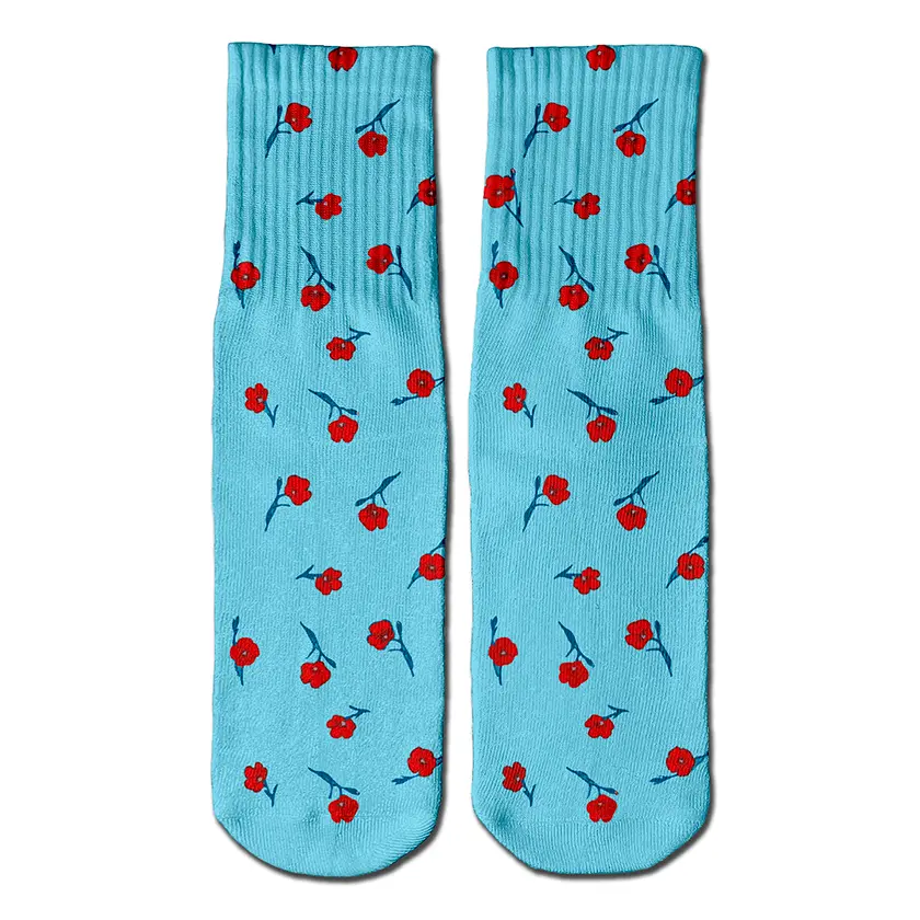 Red Poppies crew socks